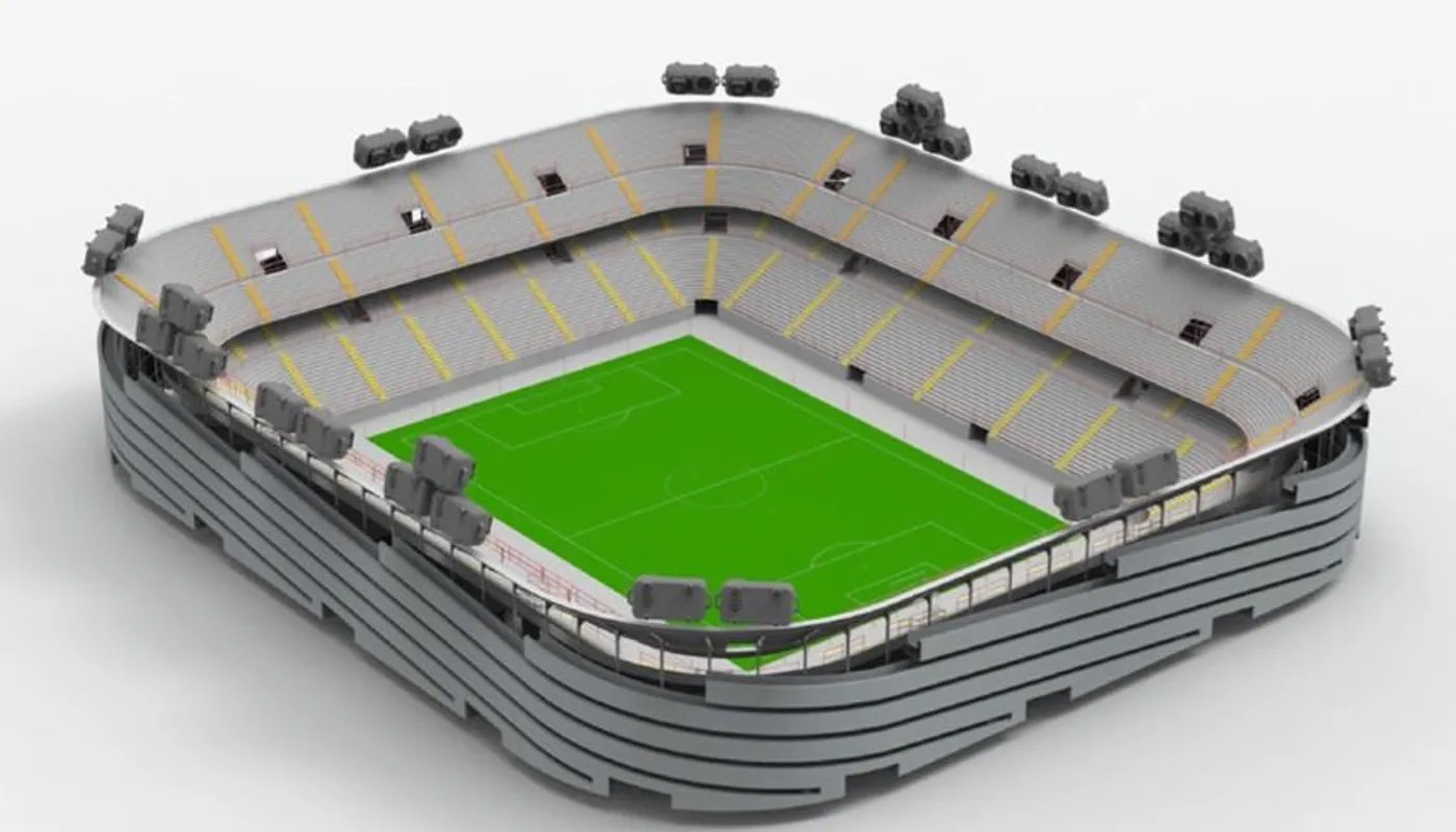 Apresentação do estádio da Premier League com câmeras montadas em torno da Upper Candida.