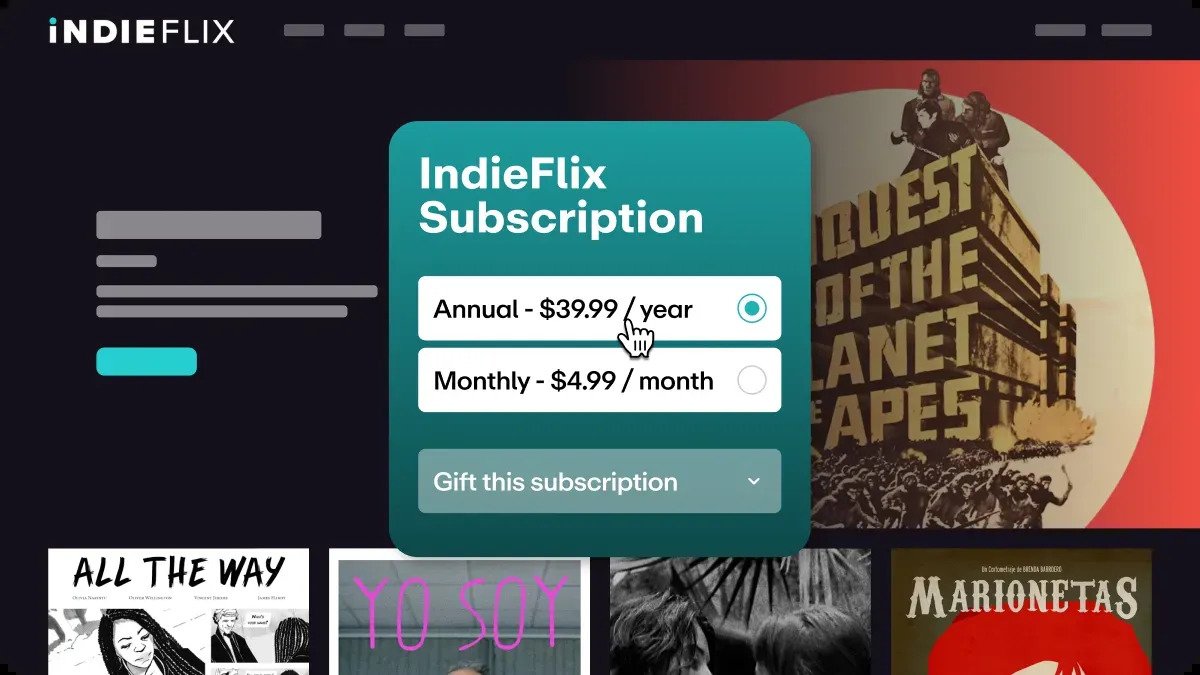 Instantâneo de tela de uma pessoa que compra uma assinatura para um canal personalizado no Vimeo Streaming.