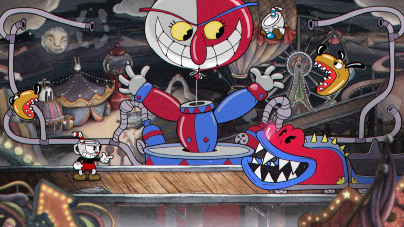 A tela de jogo de Cuphead